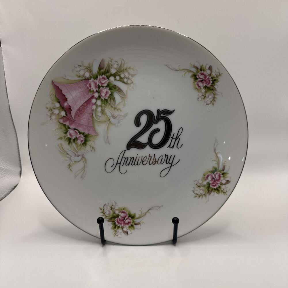 Vintage 25th Silver Anniversary Plate Enesco Wishes Vow Renewal Marriage Wedding
